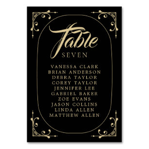 Table Number Black Elegant Deco Gold Retro Wedding