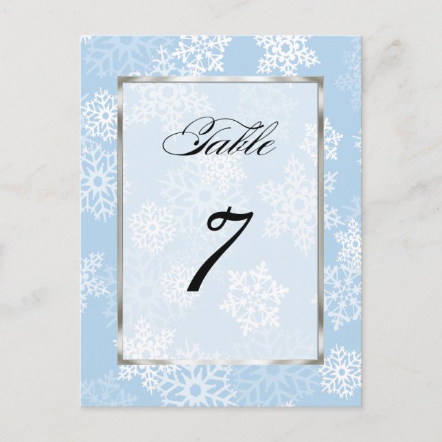 Table Number Blue White Snowflakes Postcard (Front)