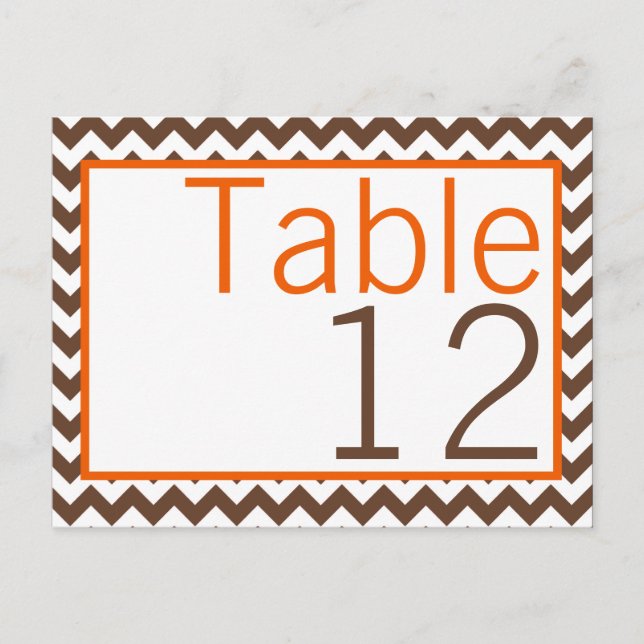 Table Number Card Brown Orange Chevron Name (Front)