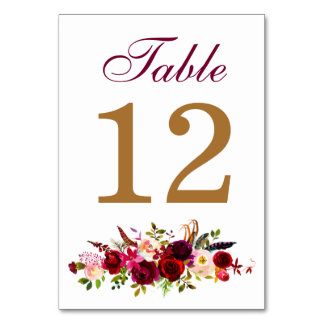 Table Number Card - Burgundy Florals