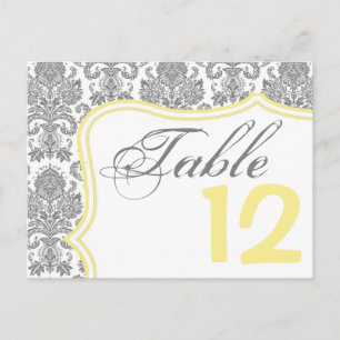 Table Number Card Grey Yellow Damask Lace Print