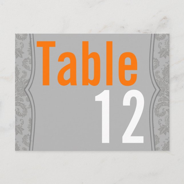 Table Number Card Modern Grey Damask Lace Print (Front)