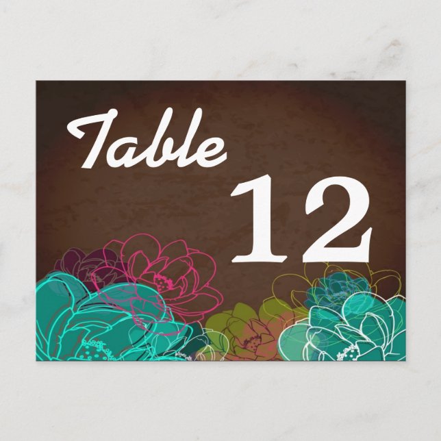 Table Number Card Neon Spring Floral Flower Blosso (Front)