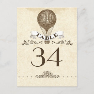 table number card - postcard with hot air balloon