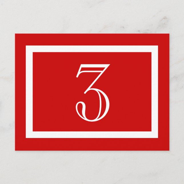 Table Number Card - Red - Customisable (Front)
