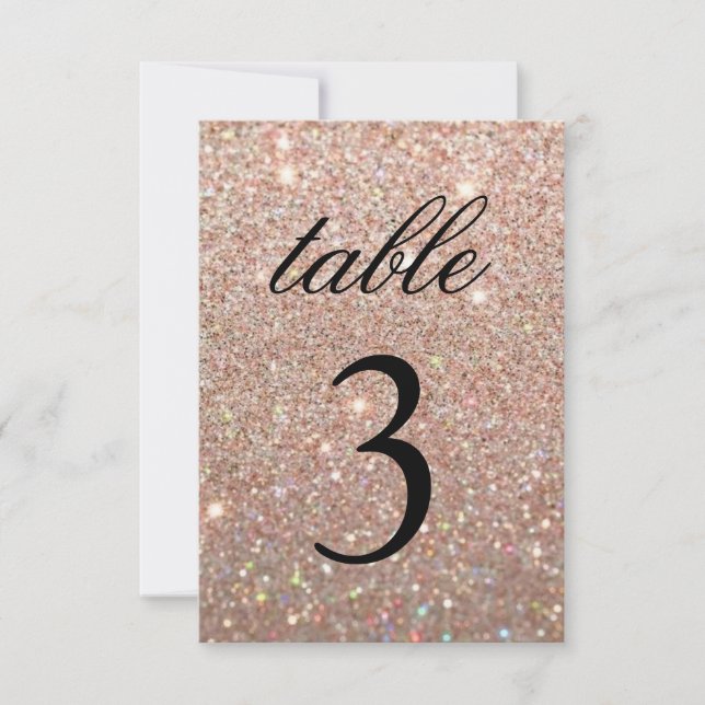 Table Number Card - Rose Gold Glitter Fab (Front)