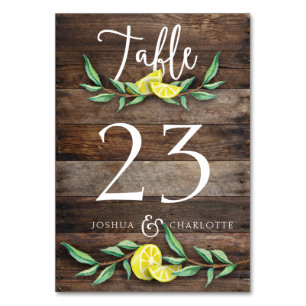 TABLE NUMBER CARD   Rustic Wood Lemon Wedding