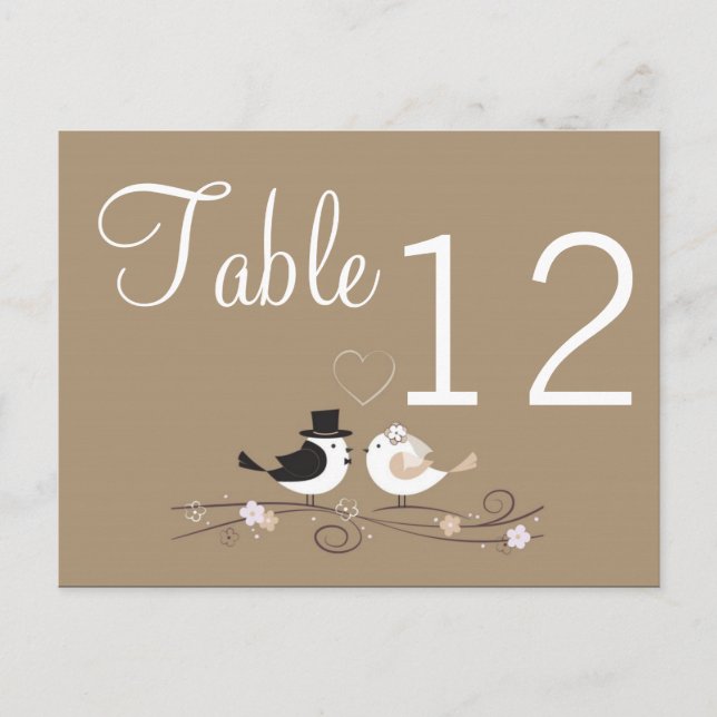 Table Number Card Wedding Birds Bride Groom Love (Front)