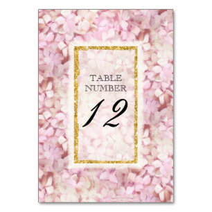 Table Number Card Wedding Pink Hydrangea Gold Faux
