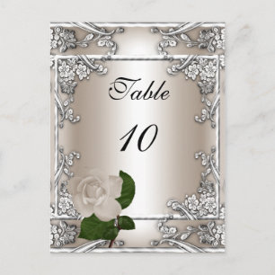 Table Number Card Wedding Silver Cream Rose