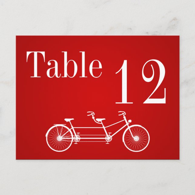 Table Number Card Whimsical Red Double Bike (Front)