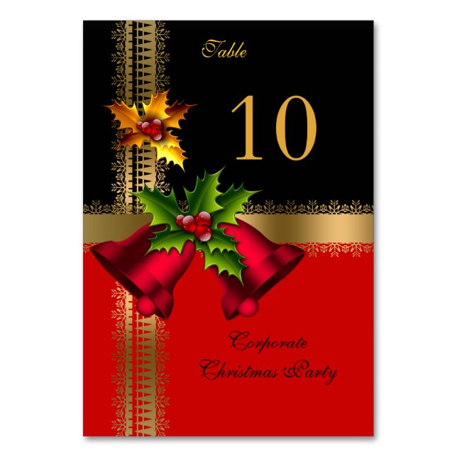 Table Number Cards Corporate Christmas Xmas Party (Front)