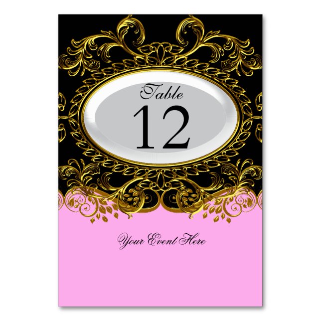 Table Number Cards Royal Pink White Gold Black (Front)