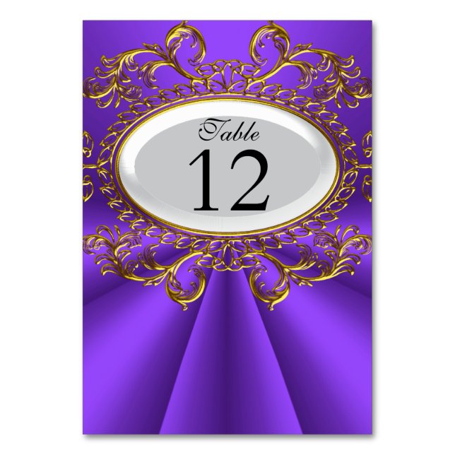 Table Number Cards Royal Purple White Gold (Front)