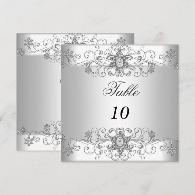 Table Number Cards Silver White Diamond (Front/Back)