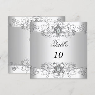 Table Number Cards Silver White Diamond