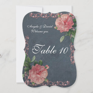 Table number cards Vintage roses on chalkboard
