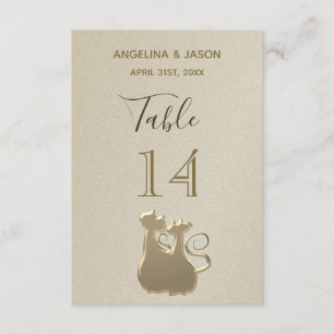 Table Number Cat Couple Golden Elegant Wedding