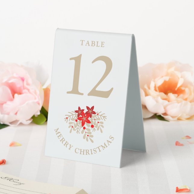 Table Number Christmas Holly Branches Poinsettias (In SItu (Wedding))