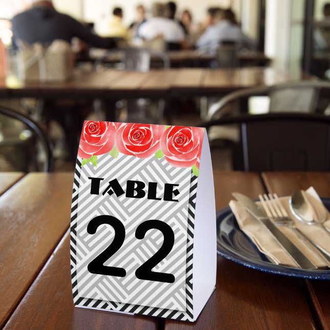 Table Number Derby Red Roses Black White Stripes (Insitu(Restaurant))
