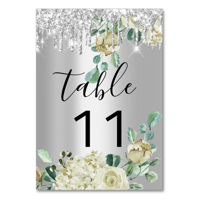 Table Number  Drips Silver Mint Glitter Wedding (Back)