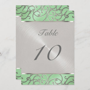 Table Number Elegant Mint Green Silver Filigree