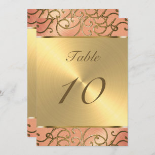 Table Number Elegant Peach and Gold Filigree