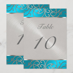 Table Number Elegant Turquoise Silver Filigree
