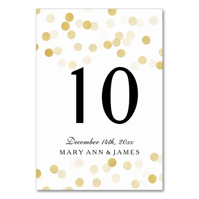 Table Number Faux Gold Foil Glitter Lights (Front)
