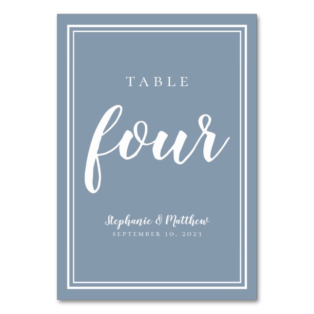 Table Number Four Dusty Blue Simple Wedding (Front)