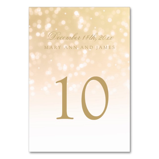 Table Number Gold Bokeh Sparkle Lights (Front)