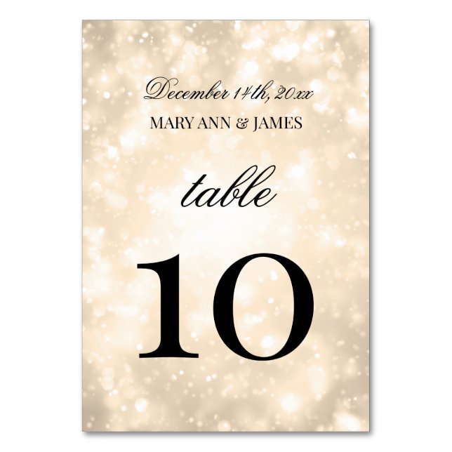 Table Number Gold Champagne Bokeh (Front)