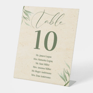 Table Number Green Foliage Beige Paper Business Ca Pedestal Sign