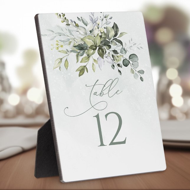Table Number Greenery Watercolor Wedding Easel Plaque (Creator Uploaded)