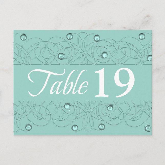 Table Number Lace and Pearl Aqua Mint Postcard (Front)