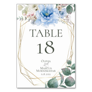 TABLE NUMBER   Light Blue Watercolor Peony Flowers
