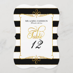 Table Number Names Striped Script Gold Glitter