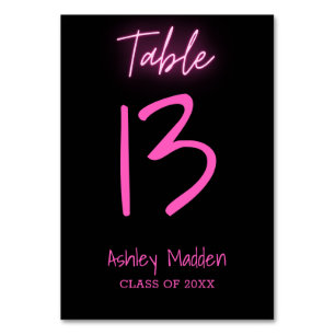 Table Number Neon Pink Script Graduation Party