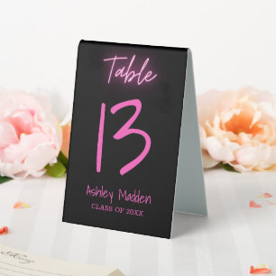 Table Number Neon Pink Script Graduation Party