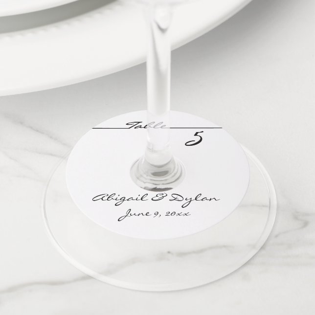 "Table Number" Personalised Wine Glass Tags (Close Up)