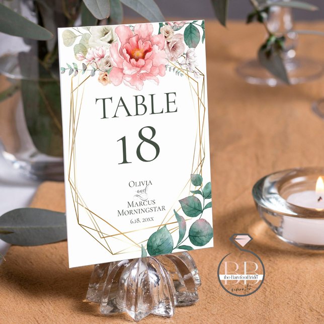 TABLE NUMBER | Pink Watercolor Peony Flowers (Creator Uploaded)