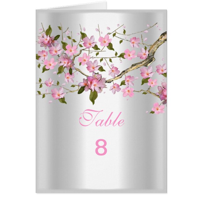 Table Number Place Cards Asian Pink Floral note (Front)