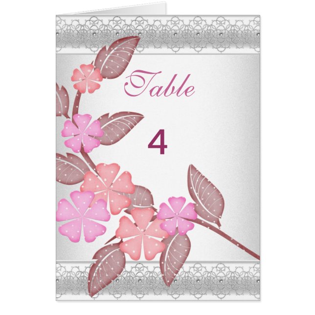 Table Number Place Cards Pink Floral note (Front)