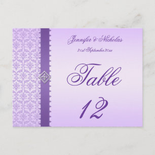 Table Number Postcard Lilac Damask & Ribbon