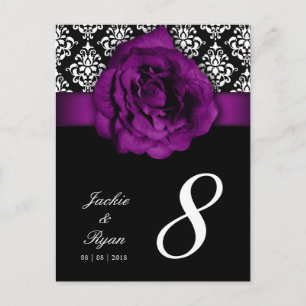 Table Number Postcard Purple Rose Damask Floral