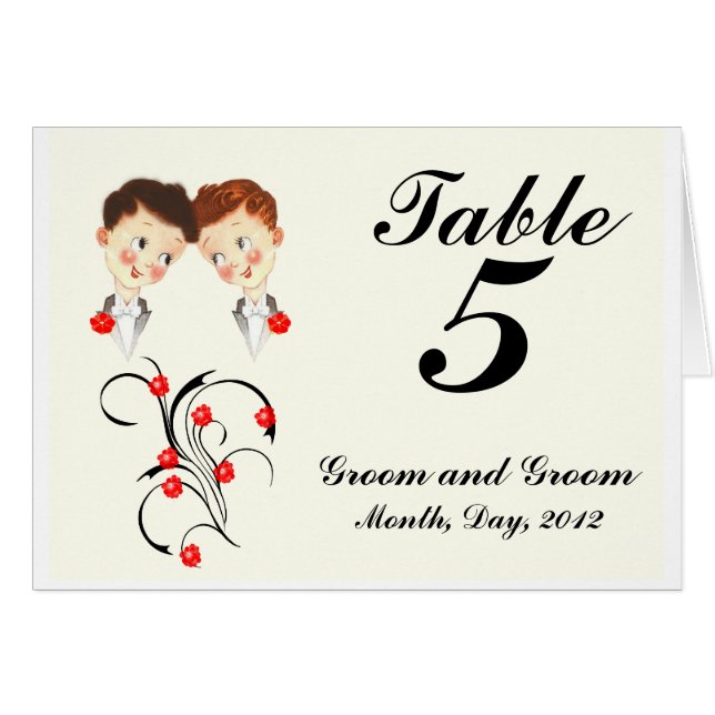 Table Number Postcard Tent Cute Two Grooms Gay Wed (Front Horizontal)