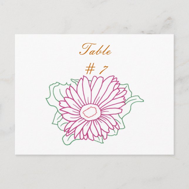 Table Number postcards, Pink Fuchsia Daisy Postcard (Front)