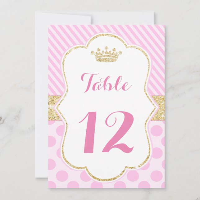 Table number princess pink gold glitter crown (Front)