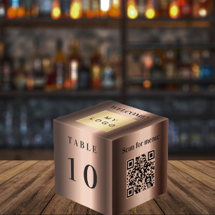 Table number QR code menu bronze business logo Cube