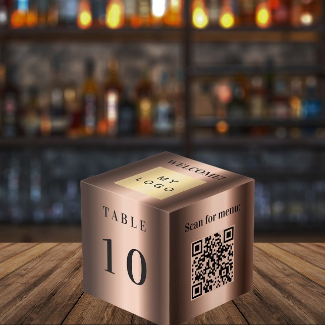 Table number QR code menu bronze business logo Cube (Creator Uploaded)